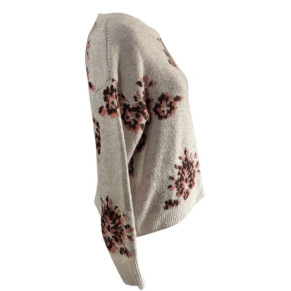 Knox Rose Floral Knit Crewneck Sweater Oatmeal Cream Size XS - Picture 3 of 9